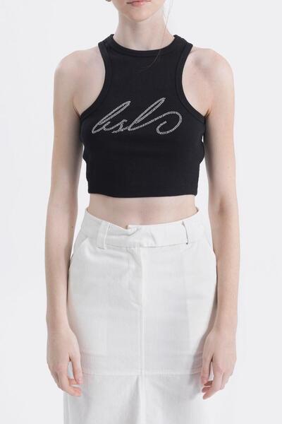 BSL Halter Yaka Taş Baskılı Top