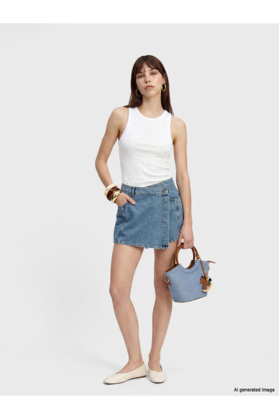 LC Waikiki Peak New Season High Waist Women's Jean Shorts Skirt