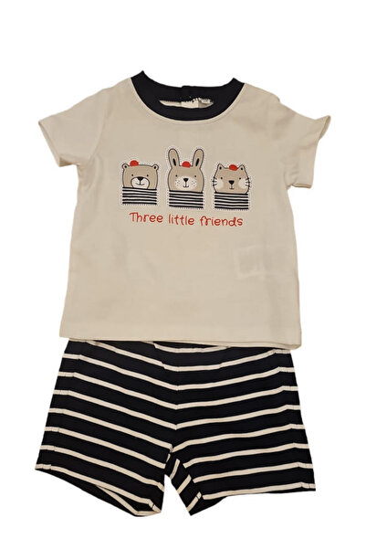 OEM Set 2 piese pentru copii, tricou cu pantaloni scurti, alb-bleumarin, Thre...