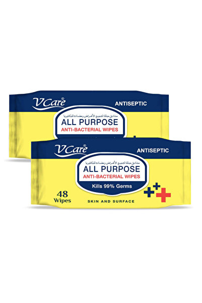 vcare V Care All Purpose Anti Bacterial Wipes - 48'S Kills 99.9% Of Germs Cle...