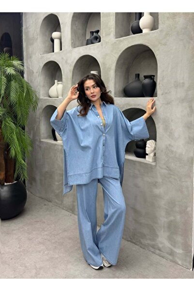 Cardella طقم لينا أوفر سايز TNCL - طقم قميص متوافق مع الملابس المحجبة وبنطلون...
