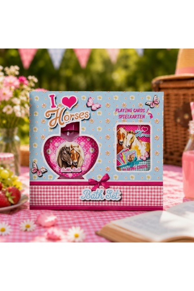 ACCENTRA Bath gift set for children, I Love Horses, bubble bath and playing c...