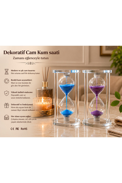 NUHA Dekoratif Büyük boy cam Kum Saati