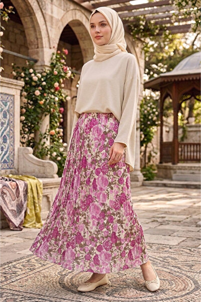 TOFİSA Patterned Tricot Skirt - 2121-Pudra