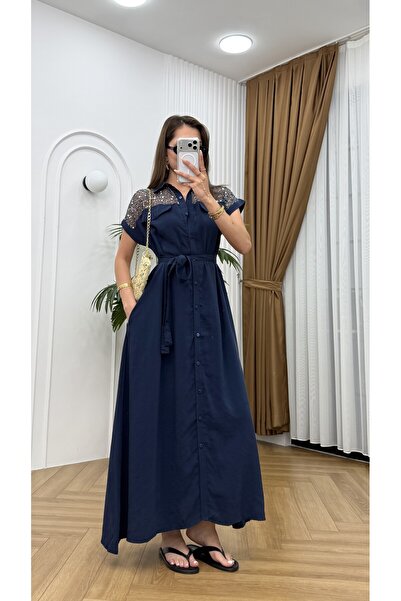 R-Style Sequin Detailed Tencel Dress