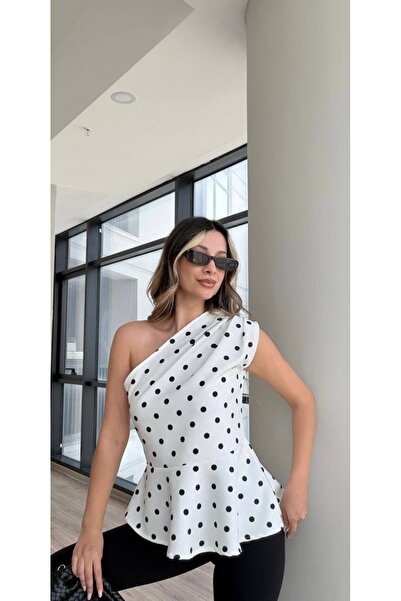Mzr Collection KADIN TEK OMUZ DETAYLI PUANTİYELİ BLUZ