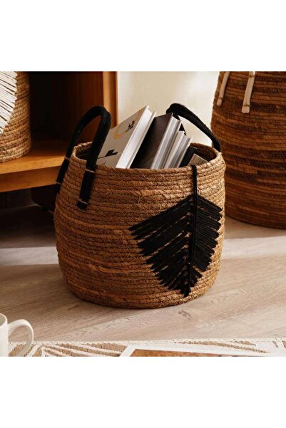 PAN HOME Nomadic Cattail Grass Decorative Basket Dia 30x26cm - Natural