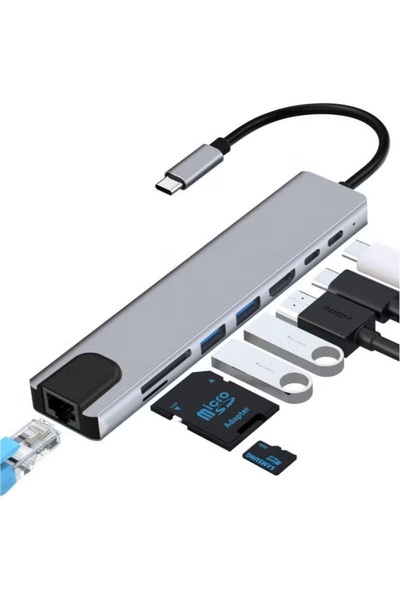 XiaoGiqi Multifunction Adapter USB C HDTV , 8 Ports Type C Hub Multiport Adap...