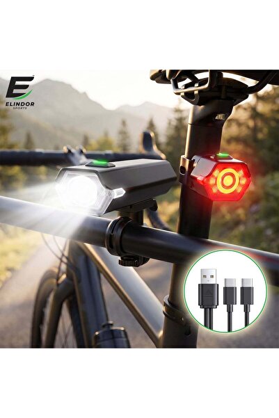 Elindor Set de lumini pentru bicicletă Elindor ® Far frontal și stop LED spat...