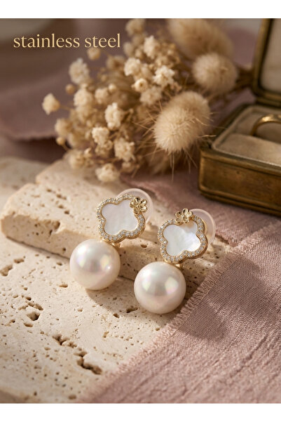 stainless steell Brass Gold Color Zircon Stone Flower Design Earrings