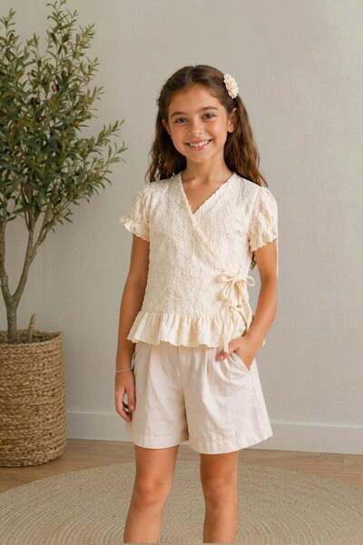 Positive Baby Kids Junior Devojčica, bluza sa cvetnim prugama i šortsevi, let...