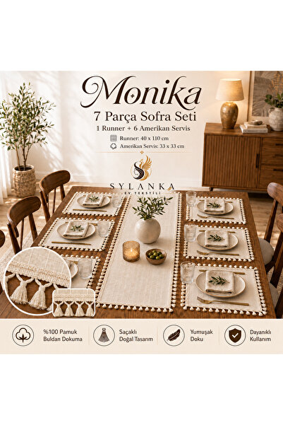 SYLANKA Set de masă Monika 7 piese 1 traversă 6 farfurii supla 100% bumbac țe...