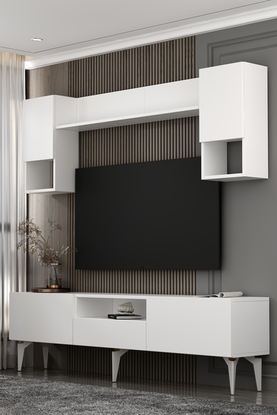 Dekortis Home Dekor 180DHDTÜÇ1BA SADEM TV ÜNİTESİ TAKIMI BEYAZ-ALTIN