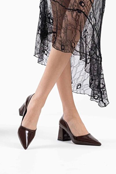 Generic Brand Bitter Brown Patent Leather Women's Heeled Shoes Tr08Ms16F