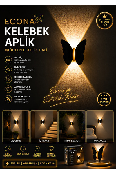 ECONA Modern Led,Kelebek Aplik - Modern Duvar Lambası Dekoratif LED Aydınlatm...
