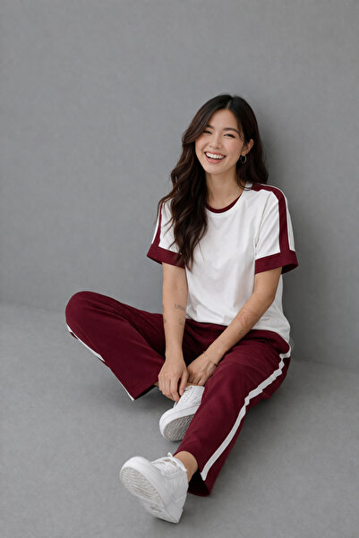 Velista Women's Stripe Detailed Soft Textured Comfortable Cut Crew Neck Modal...