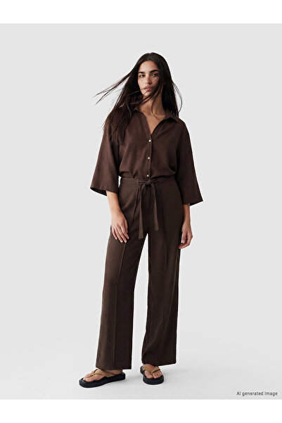 LC Waikiki Nevavm Women's Wide Leg Pants with Elastic Waist and Difference in...