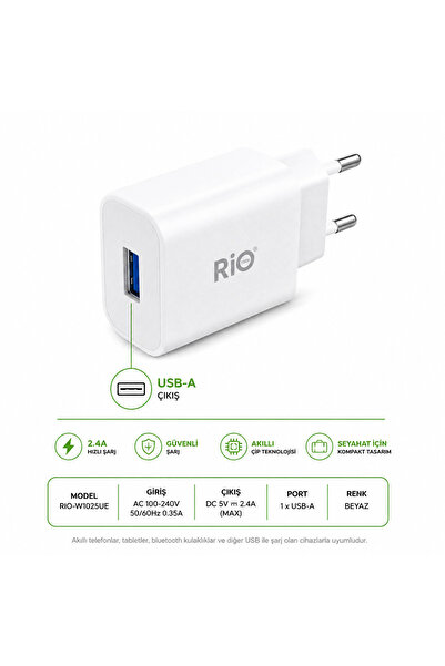 Rio Hızlı Şarj Aleti USB çıkışlı Seyahat Şarj Adaptörü
