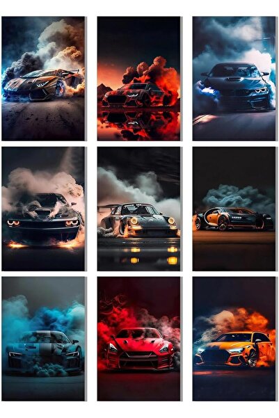 ESSESORIES Sports Cars Supercar Man Poster Wall Art Set of 9 Room Decor Self ...
