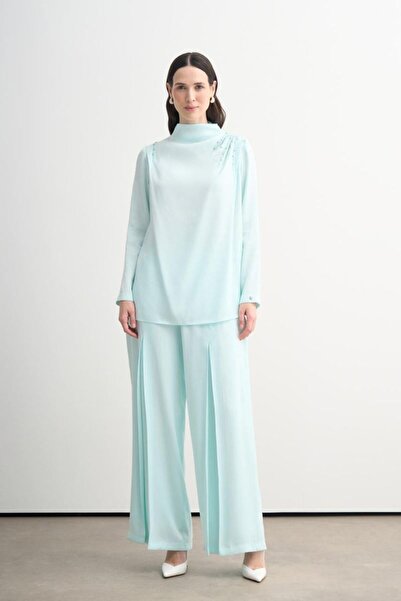 Moodbasic YENİ KADIN KRİSTAL BONCUKLU BOL PANTOLONLU TAKIM MA24.48