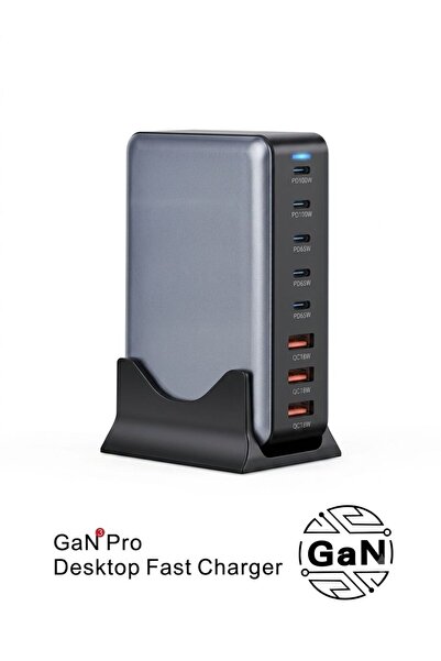 GENERAL 440W GaN Pro Desktop Fast Charger, 8-Port Charging Station, 5 USB-C & 3 USB-A, Dual 100W PD, Multi-Device Power Hub (UK)