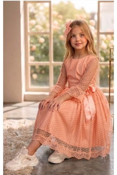 RUMİ KİDS Guipure Princess Girl's Dress with Lace and Buckle