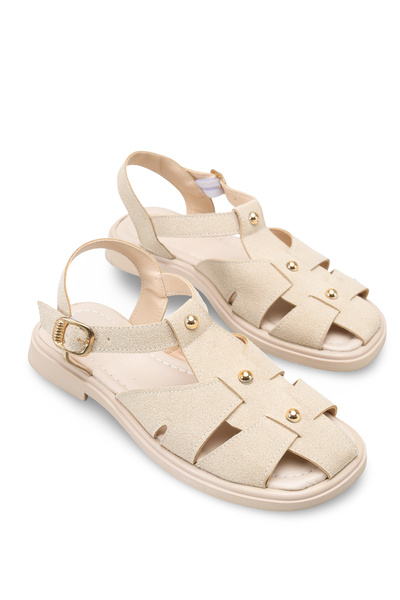 Ymn ayakkabı Moliva Women's Beige Suede Ankle Strap Closed Front Flat Sole Da...