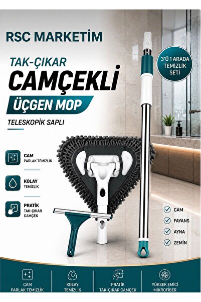 RSC MARKETİM Tak Çıkar LÜX Camçekli Üçgen Mop – Cam, Fayans, Duvar ve Zeminle...