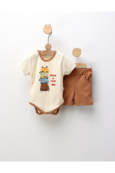 MiniKids Set 2 piese, Have a Nice Day, crem-maro