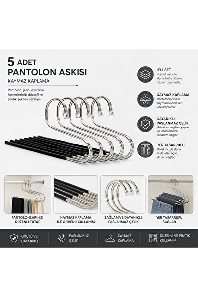 GenelTedarik pantalon askısı kaydırmaz kaplama 5li
