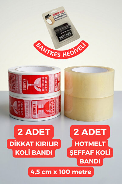 MEG TASARIM DÜNYASI 4'lü Koli Bandı Seti (2 Adet Dikkat Kırılır + 2 Adet Hotm...