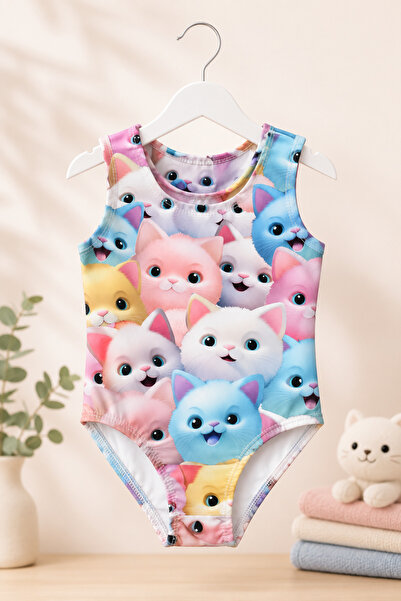 Yalçınoğlu Kids Costum de baie colorat cu imprimeu pentru fete 3-7 ani Costum...
