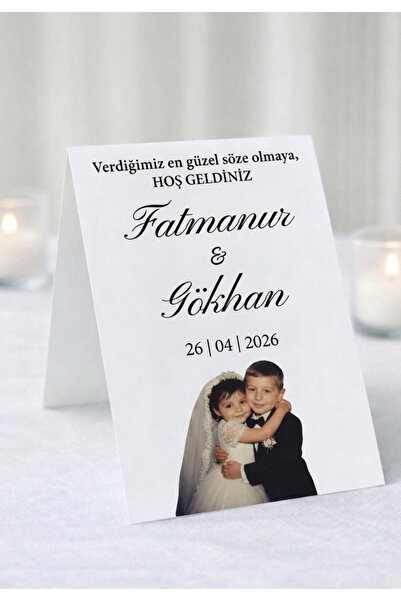 Hobi Sepeti Kişiye Özel Trend Çocukluk Fotoğraflı Nişan & Düğün Masa Kartı 10...