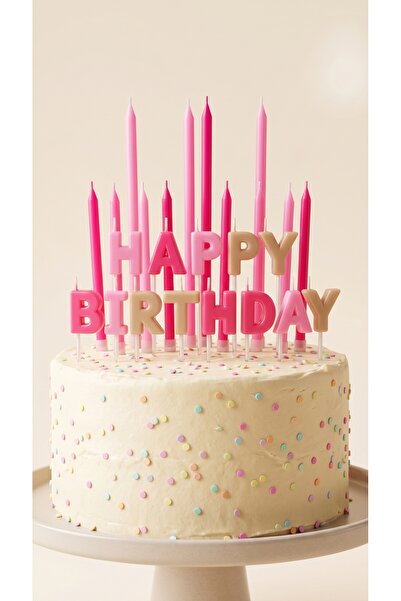 Öz-bal Pembe Happy Birthday Harf Mum Ve Uzun Çubuk Pasta Mumu Seti Doğum Günü...