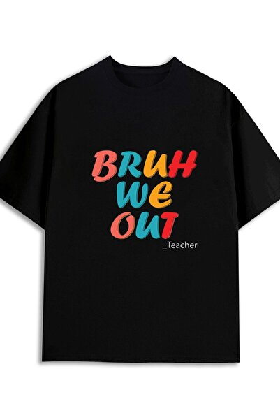 LİNA06 تي شيرت رجالي بطبعة "Bruh We Out" بتصميم مضحك للمعلمين - 180 جرام، 100...