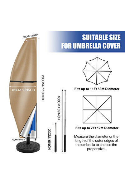 Choice15 Banana 280CM Outdoor Cantilever Umbrella Cover Waterproof Patio Para...