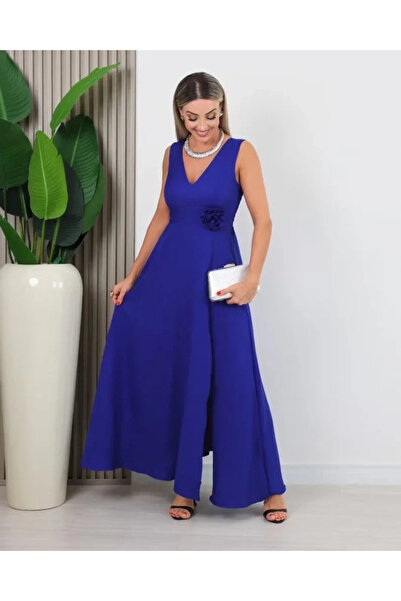 USLUCAN ALIŞVERİŞ Women's Strappy Deep V-Neck Slit Long Dress