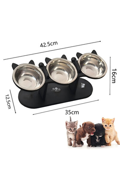 Choice black Elevated Cat Food Bowl with Black Wooden Support Frame Stainless...