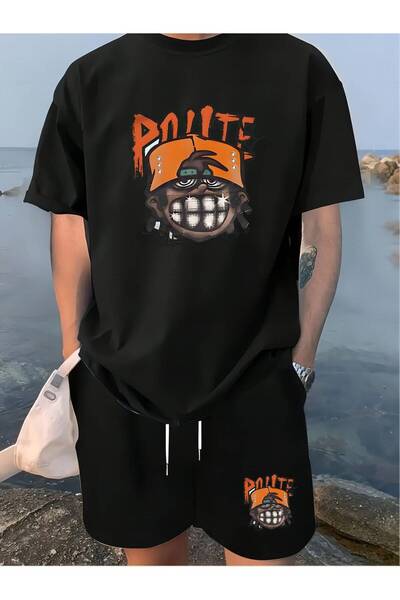 JANTIL MODA طقم تي شيرت وشورت أساسي كبير الحجم للجنسين 👕 🩳