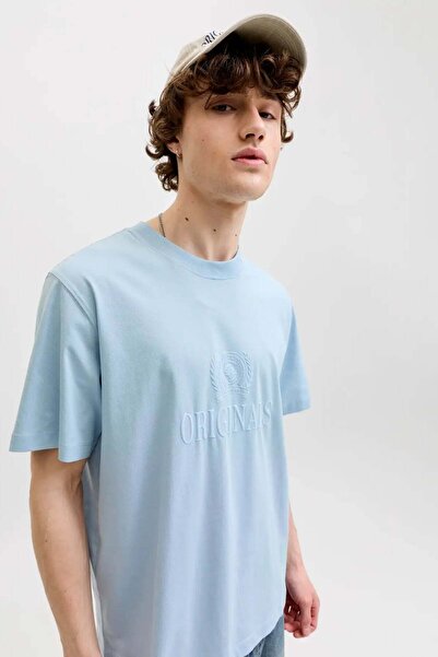Jack & Jones Men's Monogram Printed Crew Neck T-Shirt Blue Cashmere Blue Jorf...