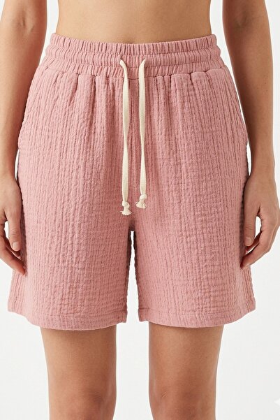 hadiora Women's Dusty Rose Elastic Waist Cotton Wrap Shorts