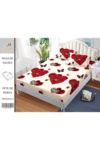 naniland.ro Husă de Pat Bumbac Satinat 2 Persoane 3 Piese Cu Elastic 180x200 cm