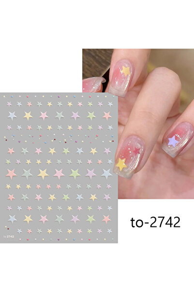 Choice1 to-2742 1pc 5D Relief Colorful Stars Nail Art Stickers Lovely Candy C...