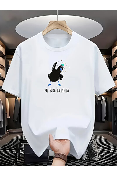 NOURAM تي شيرت رجالي كاجوال بطبعة دجاجة كرتونية مع عبارة 'MES SUDA LA POLLA' ...