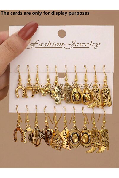 Choice Old Gold 10pcs/Set Fashionable Metal Western Cowboy Style Earring Set,...