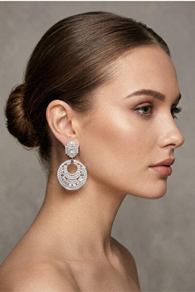 PETEK AKSESUAR Evening Dress Zircon Stone Hanging Earrings 5.5 Cm.