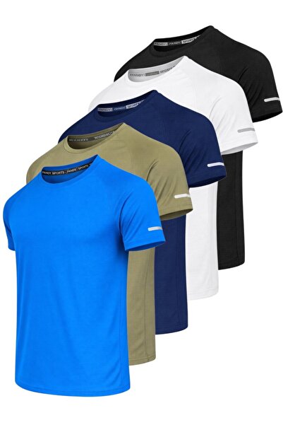 pandy Pack of 5 Unisex Athletic Technical Sports T-Shirts with Quick Drying F...
