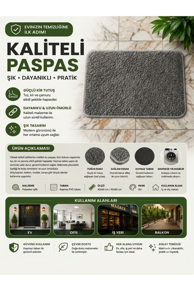 Nova Home Evteks Konfor Seri Modern Banyo Paspası - 50x80 cm - Leke Tutmaz Ka...