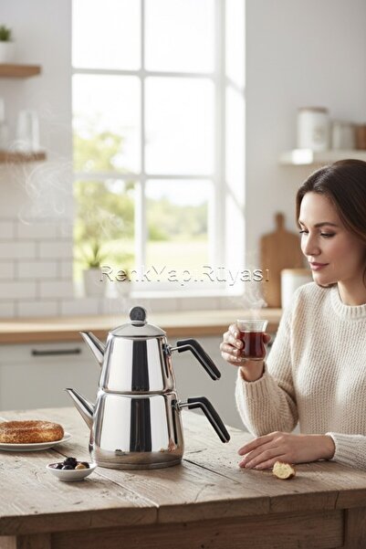 RENK YAPI RÜYASI Midi Size Teapot 0.70Lt Bottom 1.40Lt 18/10 304 Steel Induct...