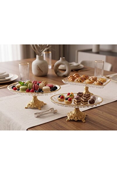 ASSA BAZAAR 3-Piece Glass Presentation and Serving Tray Set with Gold Frame D...